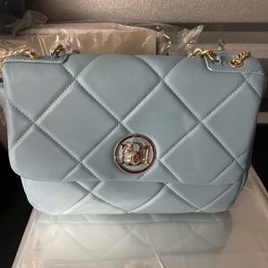 Badgley Mischka Elegant Blue Quilted Shoulder Bag NWT